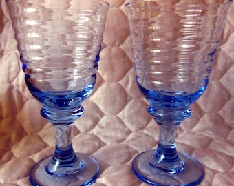 Vintage Libbey Sirrus Cobalt Blue Ribbed Goblets, Set of 2