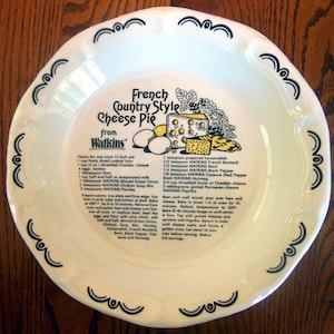 Vtg Watkins French Country Style Cheese Recipe Pie Plate Dish 10-1/2&quot; 1983   NEW