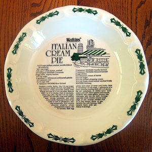 Vtg Watkins Italian Cream Pie Recipe Pie Plate Dish 10-1/2&quot; 1983   NEW
