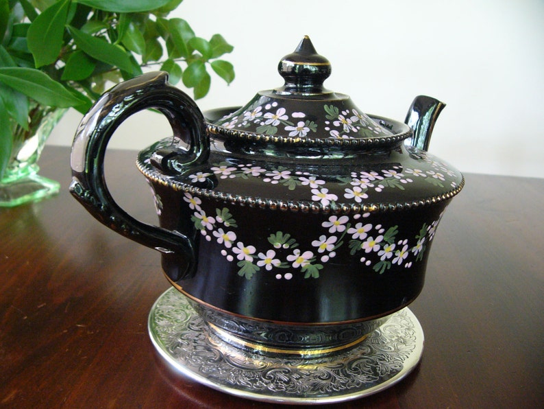 Victorian Jackfield Teapot Black Glaze Pottery Antique Etsy