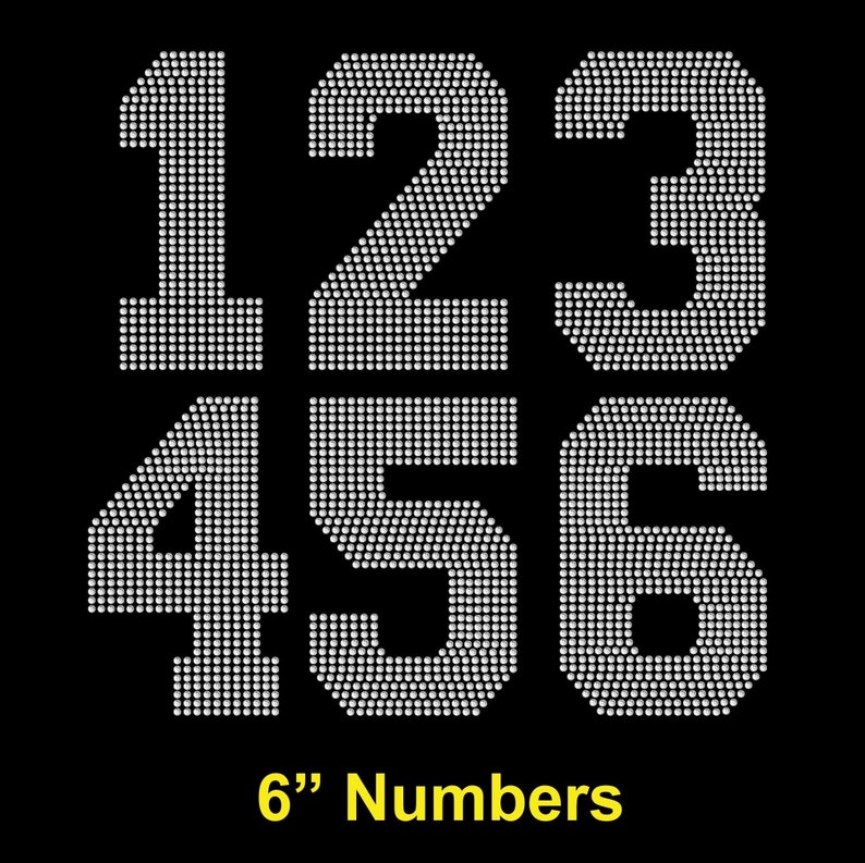 6 Iron on Jersey Numbers Iron on Rhinestone Numbers Etsy