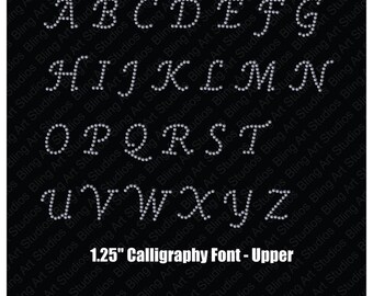 Rhinestone Transfer, 1.25" Alphabet Heat Transfers, Iron on Rhinestone Letters, Calligraphy Letters, Cursive Heat Transfer Letters, Lucida