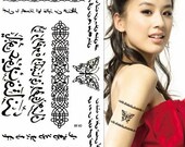 Arabic words butterfly chains temporary tattoo sticker,Black / Brown / Gold colour tattoos, temporary tattoos for women