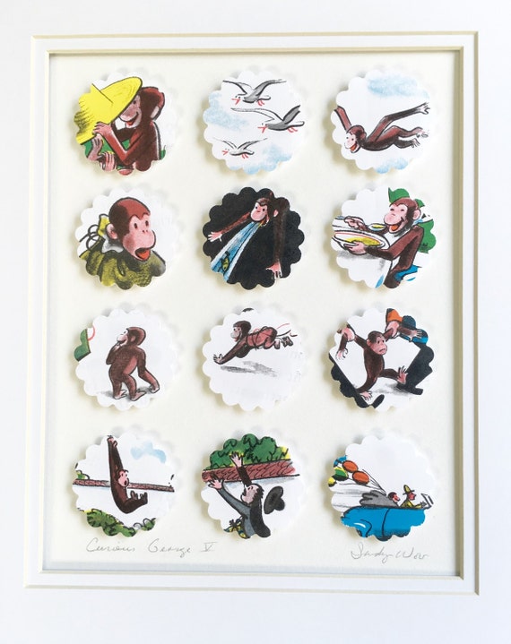 Curious George 11 X14 Curious George Monkey Yellow Hat 3d Paper Art Nursery Wall Art Children Baby Shower Gift Play Room