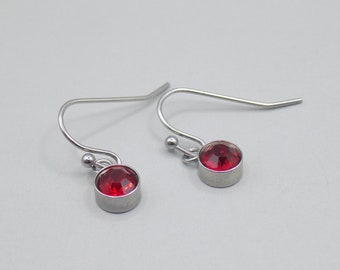 Birthstone Earrings - Red earrings - January earrings - Silver earrings - birthstone jewelry - ruby earrings - Silver Dangle Earrings