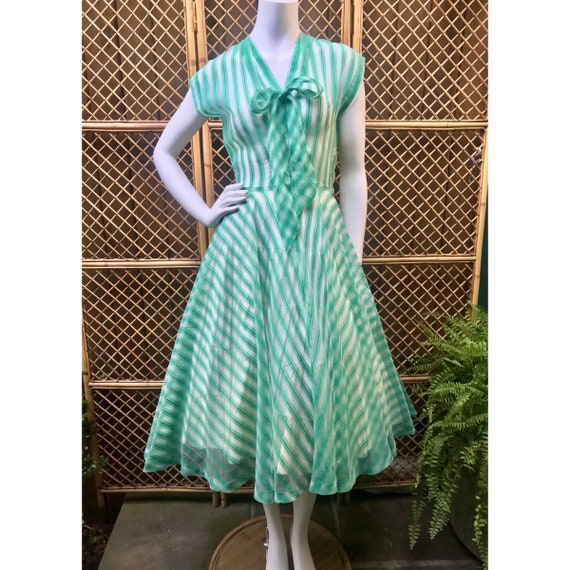 1950’s Green Peppermint Stripe Sheer Dress