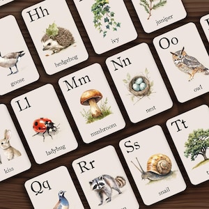 Tarjetas didácticas del alfabeto de la naturaleza, tarjetas didácticas del alfabeto de la naturaleza, búsqueda del tesoro, estudio de la unidad de naturaleza, imprimibles para la educación en casa.