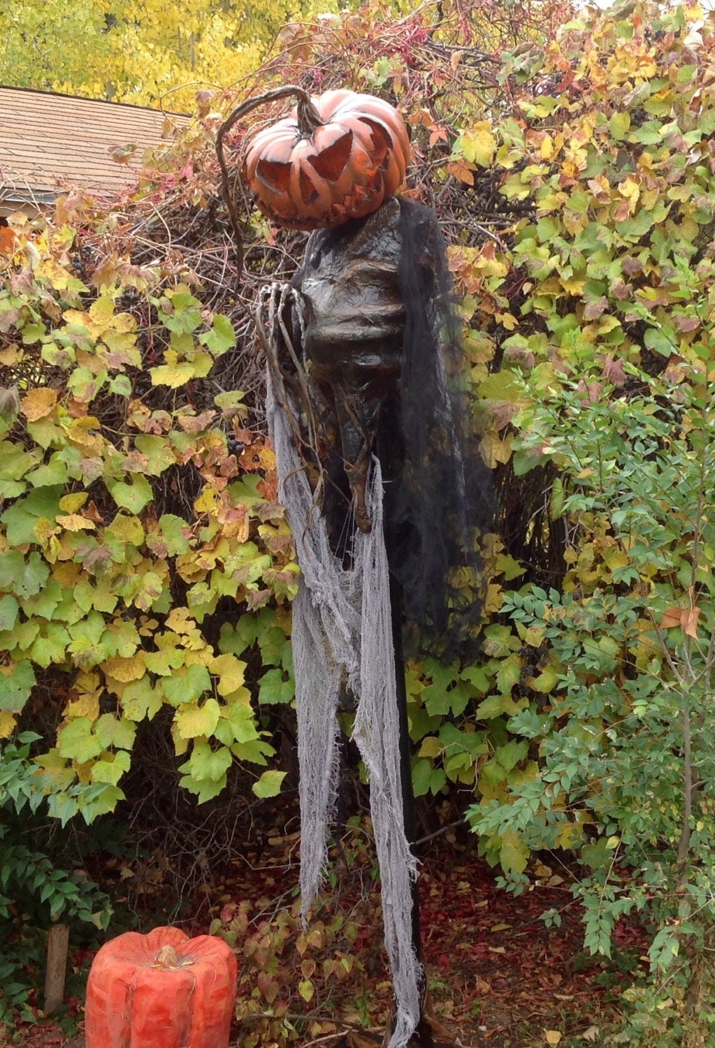 カゲマルデザイン PUMPKIN SCARECROW TREE系 Pumpkin Rot Inspired Prop, Pumpkin Halloween Scarecrow Prop