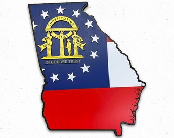 Georgia State Shape Wood Flag, Georgia State Flag, Georgia Flag, State Flag, Wood Flag, USA, Atlanta, Athens, UGA, Bulldogs, Braves, GA Flag