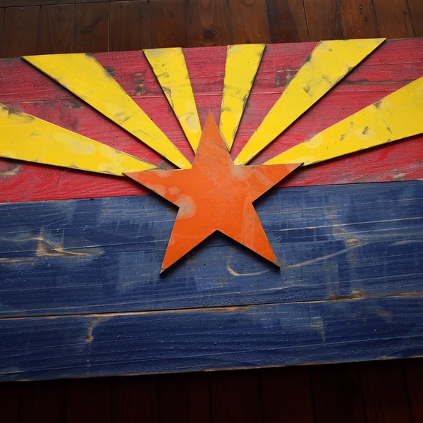 Arizona Vintage Wood Flag, Arizona Weathered Wooden Flag, Arizona Antique Flag, Phoenix, Cardinals, Suns, Diamondbacks, Wall Art, home decor