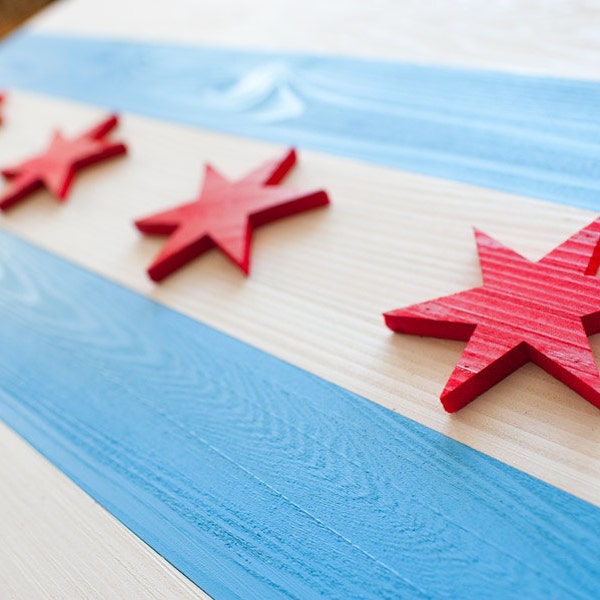 Chicago Wood Flag, Chicago Wooden Flag, Chicago Flag, Wood Flag, Wooden Flag, City of Chicago, Blackhawks, Bulls, Bears, Cubs, White Sox