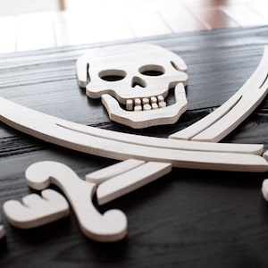 Jolly Roger Pirate Wood Flag, Calico Jack Flag, Pirate Flag, 3D, Wooden, vintage, art, wall art, Pirate, Skull and Crossbones, home decor