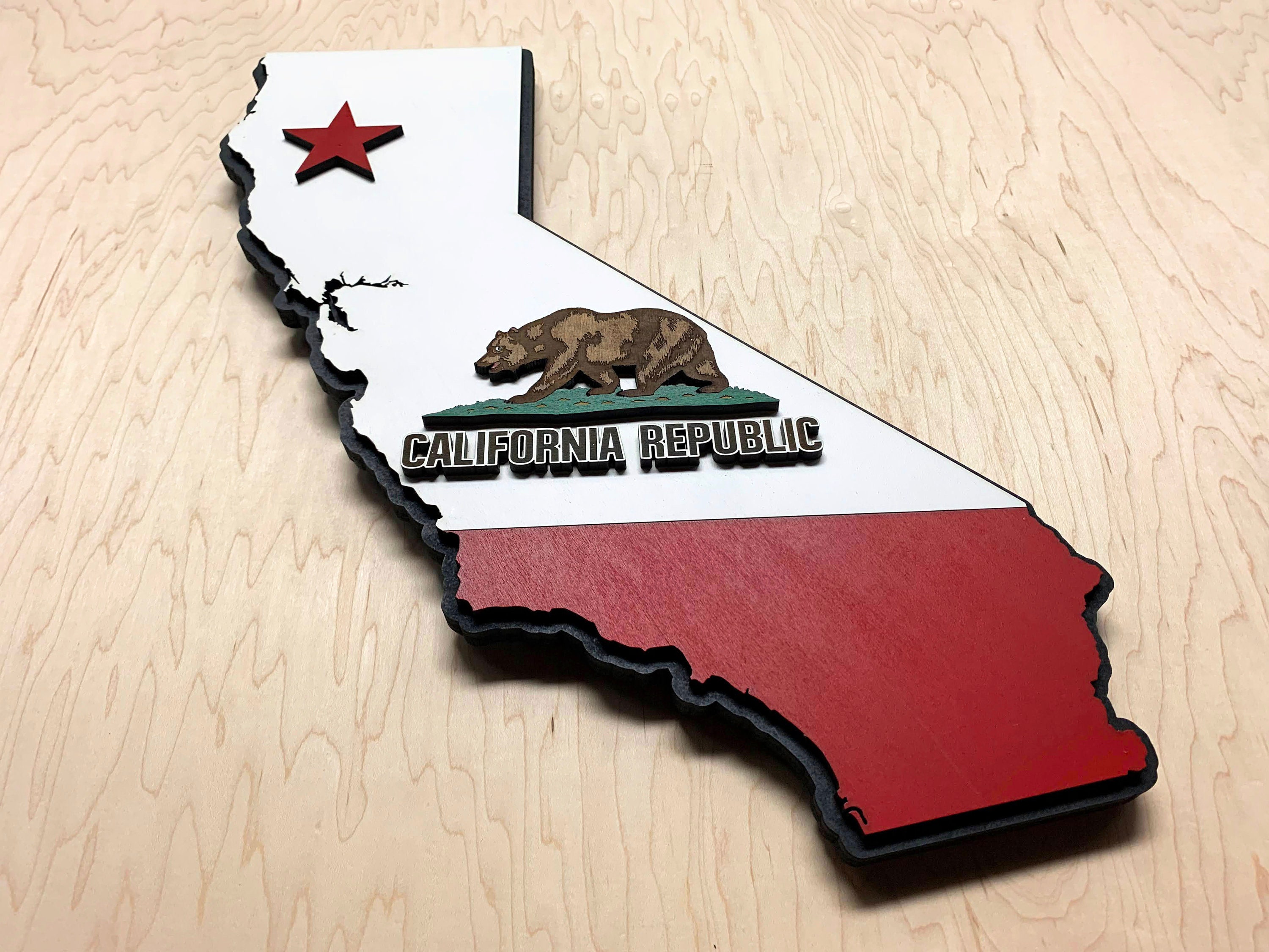 California State Shape Wood Flag, California State Flag