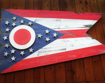Ohio Vintage Wood Flag, Ohio Wooden Flag, Ohio Flag, Ohio, wooden flag, Cincinnati, Cleveland, Bengals, Browns, Ohio State, OSU, Buckeyes