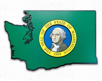 Washington State Shape Wood Flag, Washington State Flag, Washington Flag, WA State, Wood, State Flag, Evergreen, Seattle, Seahawk, Map, USA