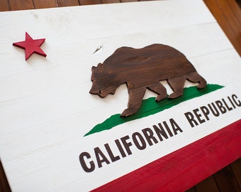 California Wood Flag, California Wooden Flag, California Flag, wall art, wood flag, California Republic, Golden Bear, Rams, Chargers, 49ers