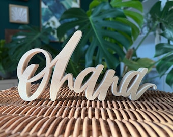 Ohana Beachy Wooden Name Sign - Hawaii Stand-Alone Wood Sign - shelf decor objects, hawaii art, hawaii wood sign, ohana means family sign