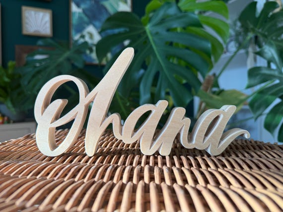 Ohana Beachy Wooden Name Sign - Hawaii Stand-Alone Wood Sign - shelf decor objects, hawaii art, hawaii wood sign, ohana means family sign