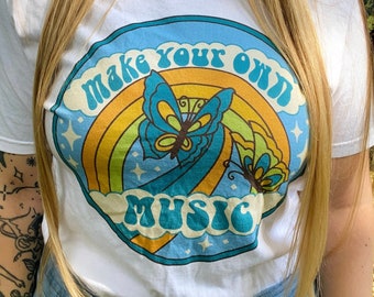 Make Your Own Music, Graphic T Shirt, 70s Gift, 60s Gift, Butterfly T Shirt, 70s T Shirt, 70s Gift, Hippie Gift, Hanes Comfort Colors