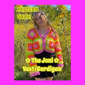 CROCHET PATTERN, Joni Vest/Cardigan, Granny Square Vest