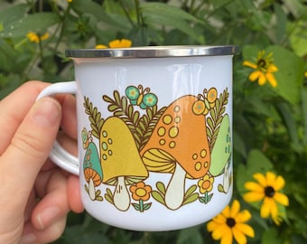 Mug, Enamel Camp Mug, Mushroom Mug, Merry Mushroom, I’d Rather Be Thrifting Mug