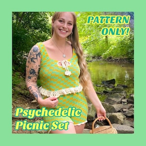 CROCHET PATTERN, Psychedelic Picnic Set