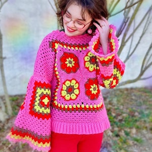 CROCHET PATTERN, Funky Flower Sweater image 2