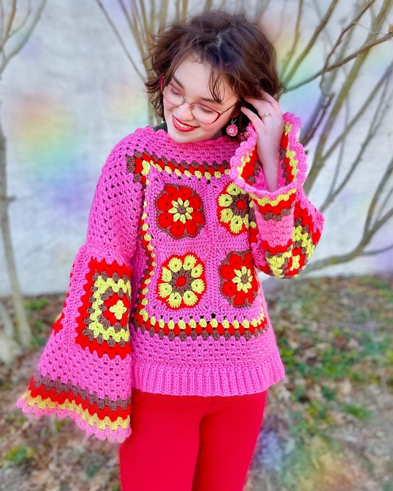 CROCHET PATTERN, Funky Flower Sweater image 2