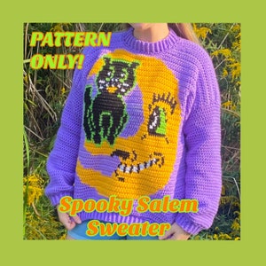 CROCHET PATTERN, Sweater, Spooky Salem, PDF download, Cat Sweater