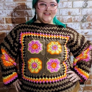 CROCHET PATTERN, Funky Flower Sweater image 7