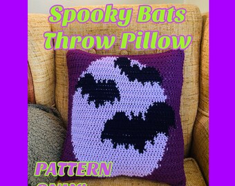 CROCHET PATTERN, Spooky Bats Pillow, PDF Pattern, Crochet Bats, Halloween Crochet