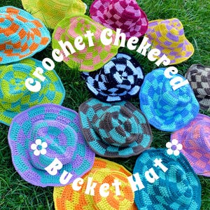 Crochet Hat, Retro Checkered Bucket Hat, Bucket Hat