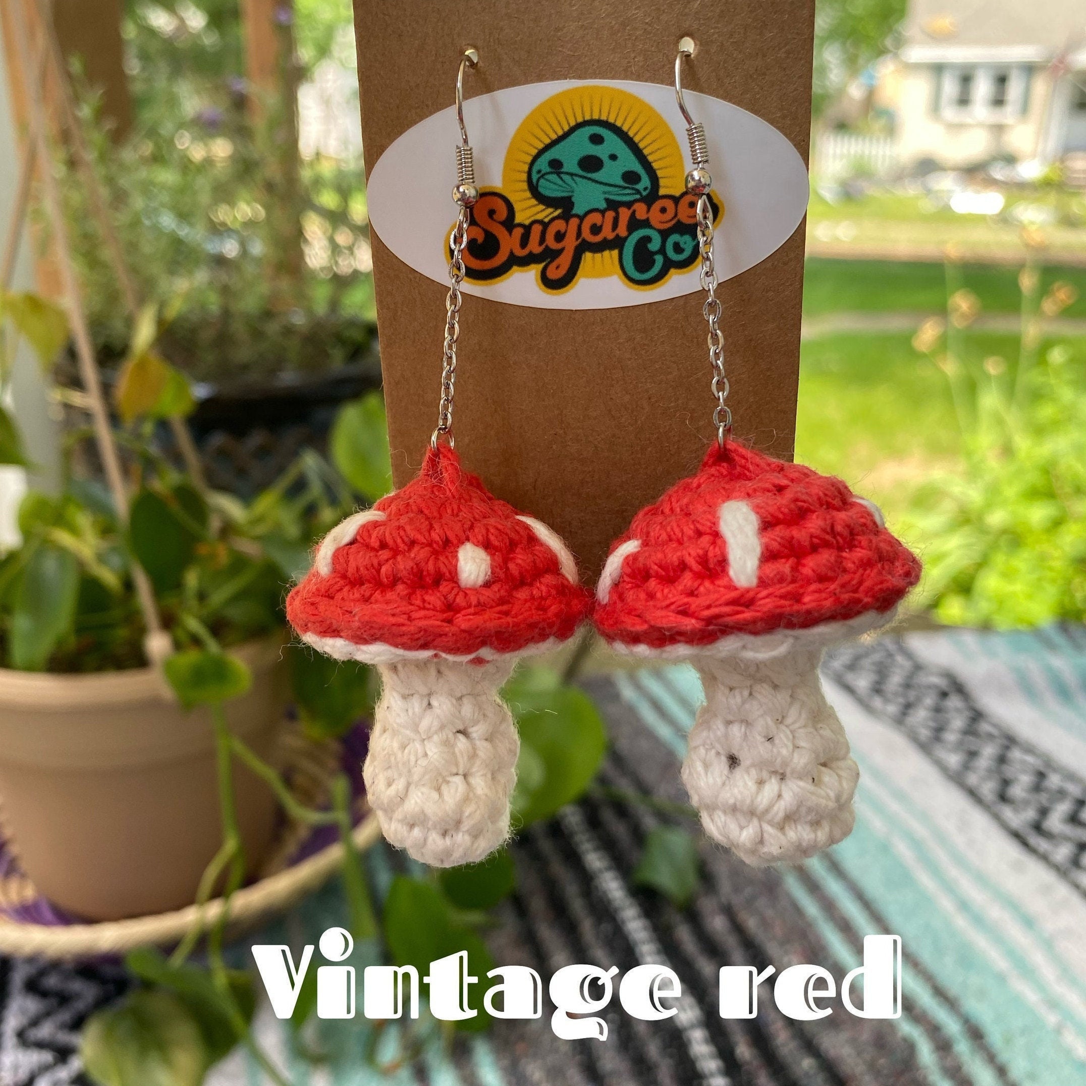 Crochet mushroom sale earrings