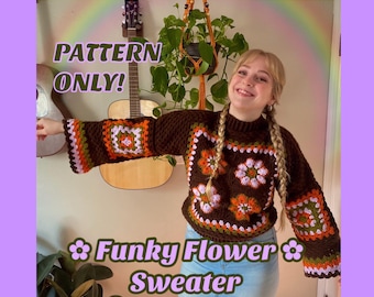 CROCHET PATTERN, Funky Flower Sweater