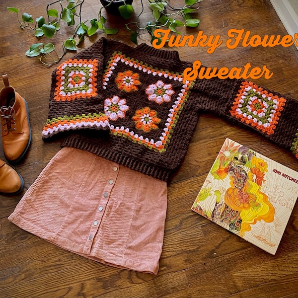 Crochet Sweater, Funky Flower Crochet Sweater