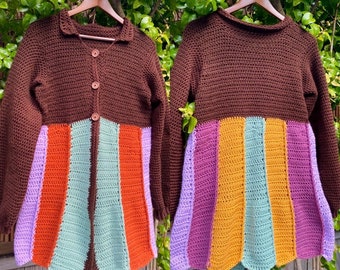 Cardigan all'uncinetto, cardigan da sogno Technicolor anni '70, personalizzato