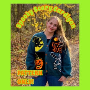 CROCHET PATTERN, Sweater, Spooky Scarry Cardigan, PDF download, Halloween Sweater