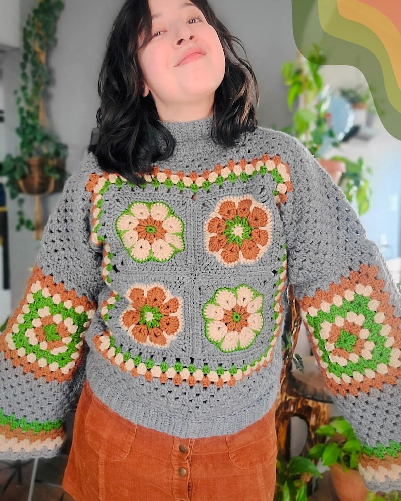 CROCHET PATTERN, Funky Flower Sweater image 3