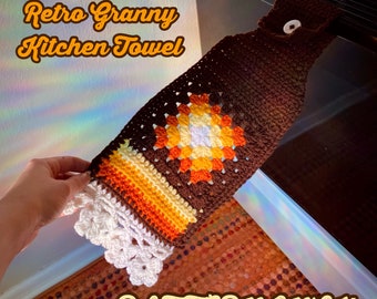 CROCHET PATTERN : Retro Granny Kitchen Towel, Dish Cloth, Kitchen towel PDF download