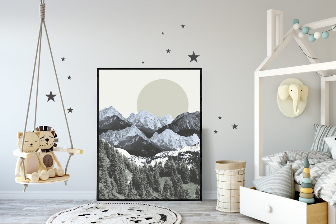 Mountain Nursery Wall Art Art Mountain Wall Art Forest Etsy