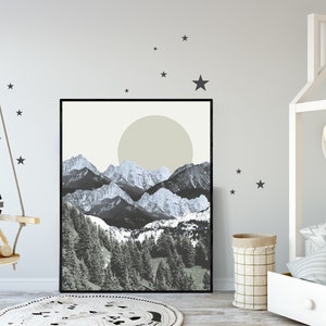 Mountain Nursery Wall art Art Mountain Wall Art Forest Woodland Wall Art Black White Mountain Wall Art Modern Nursery Decor Wall Art Prints