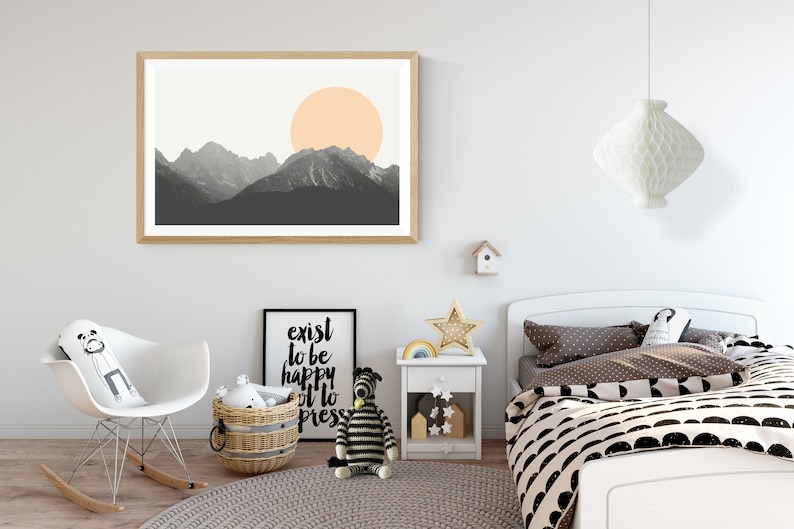 Mountain Wall Art Black White Abstract Mountain Wall Art Black Etsy
