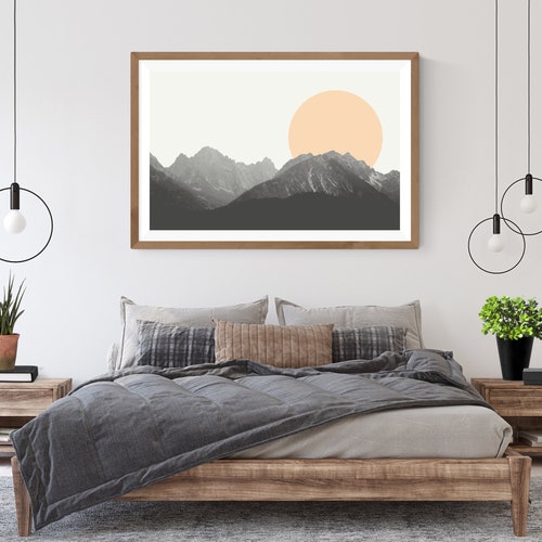 Mountain Wall Art Black White Abstract Mountain Wall Art Black Etsy