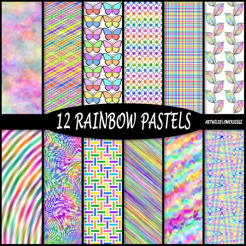 Pastel Rainbow Paper Set Fun Baby Nursery Prints Perfect For Teachers, Babies and Children Printable Digital Papers Commercial Use Ok image 1