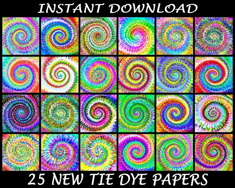 25 Tie Dye Papers in Rainbow Colors Psychedelic TyeDye Jpg Printable Digital Papers Commercial Use Ok imagem 1