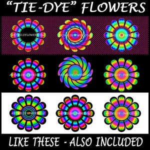 Large ClipArt Flowers Floral Clip Art Images 2.5 Printable TieDye Psychedelic & Solid Colors with Transparent Background image 3