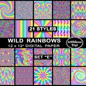 Rainbow Paper Set Wild Rainbows Digital Papers en 21 styles Images psychédéliques imprimables Fond Digi Tie Dye 12 Set E image 1