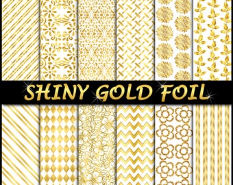 Gold and White Digital Paper - 12 Gold Foil Printable Papers  for Wedding Invitations, Bridal Showers, Scrapbooking & Crafts