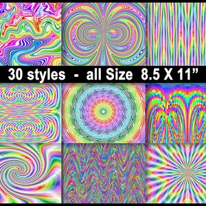 30 Wild Rainbows Psychedelic Digital Paper in 30 styles Tie Dye Digital Rainbow Paper 8.5 x 11 inch TieDye Images Commercial Use image 2