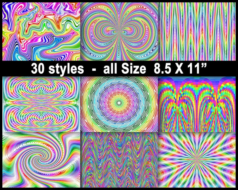 30 Wild Rainbows Psychedelic Digital Paper in 30 styles Tie Dye Digital Rainbow Paper 8.5 x 11 inch TieDye Images Commercial Use image 2